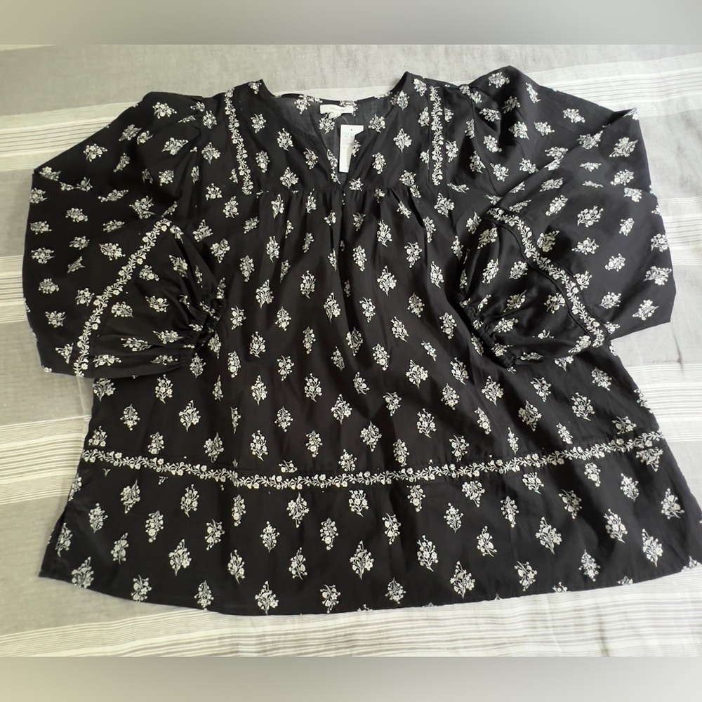 New Maurices Women’s Black Floral Print Balloon Sleeve Blouse Top 1X
